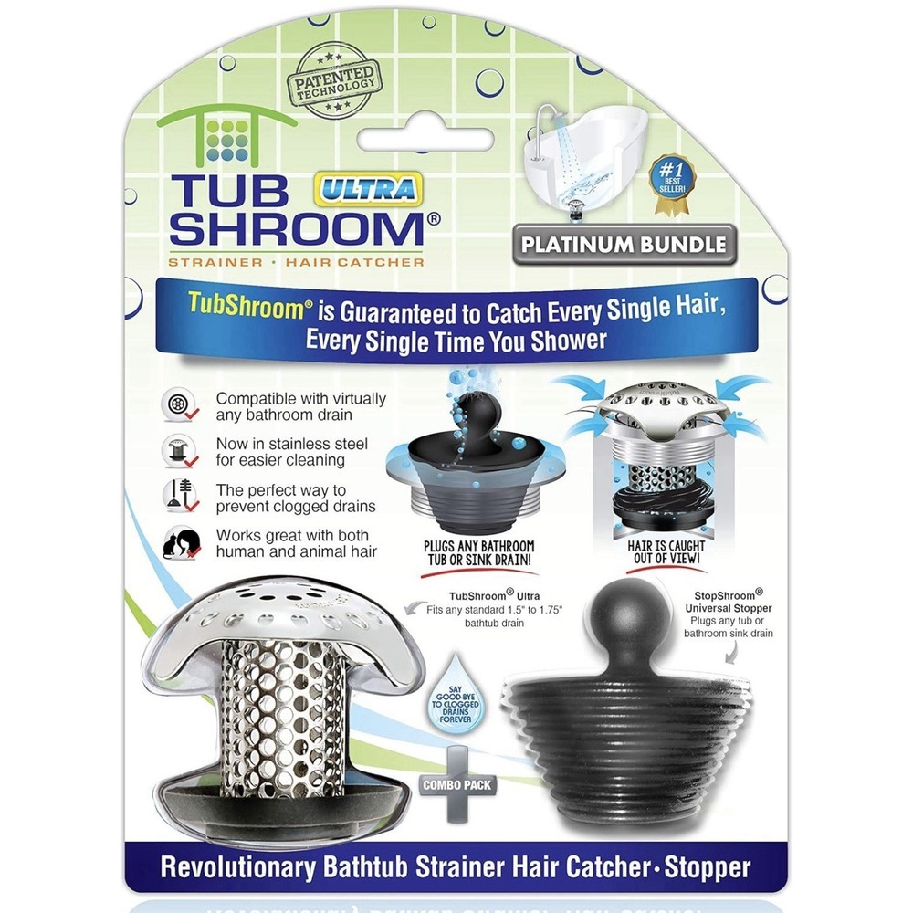 TubShroom Ultra (Stainless) Strainer Plus‎ StopShroom® Plug Combo for Tub Drains